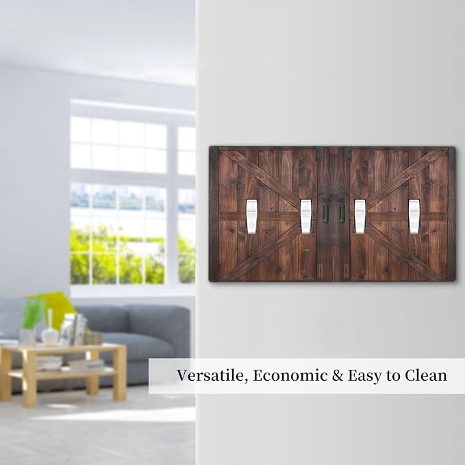 Light Switch Cover Rustic Brown Barn Door Retro Wood Plank 4 Gang Switch Plate Quad Toggle Wall Plates Country Decorative Switchplate Electrical Outlet Cover Plates for Bathroom Home Decor