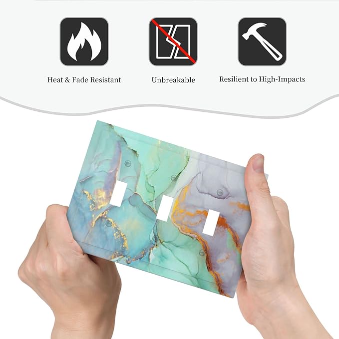 Teal Green Marble 3 Gang Triple Toggle Light Switch Wall Plate Cover Decorative Electrical Faceplate for Rustic Barn Door Home Living Room Decorate 6.7" x 4.8