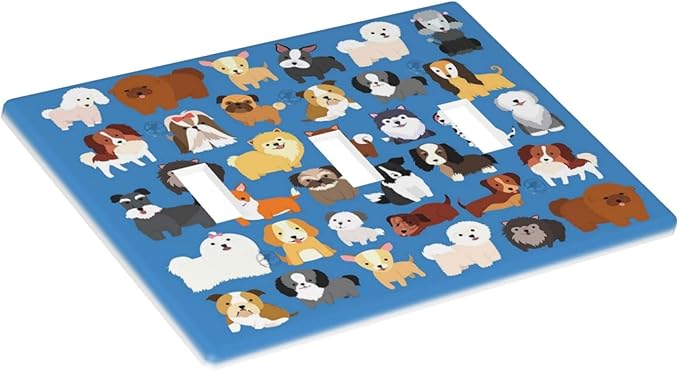 Cute Animal Dogs Puppy Decorative Outlet Cover Triple Toggle Light Switch Plate Cover Electricity Receptacles Plates For Home Kitchen Living Bedroom 6.38 * 4.5