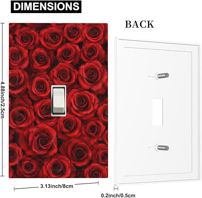 Lush Red Roses 1-Gang Toggle Light Switch Plate, Romantic Rose Bouquet Decorative Wall Plate for Bedroom Powder Room Decor