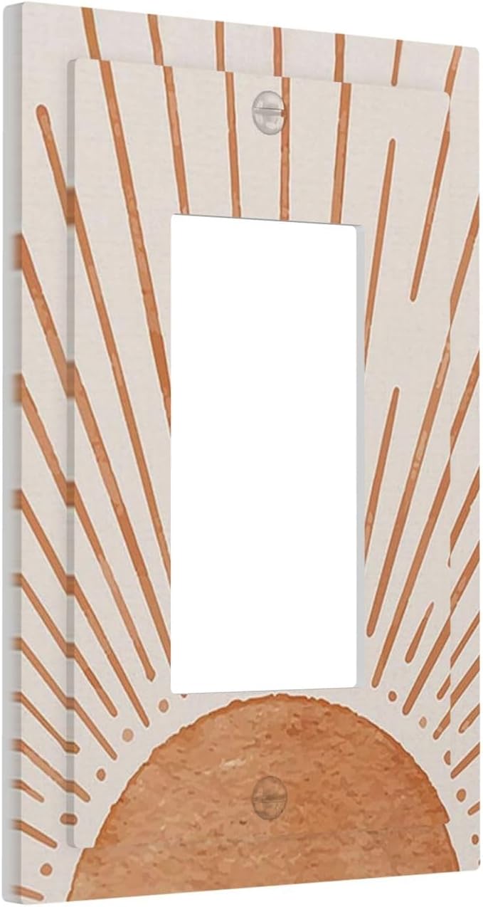 Vintage 70s Hippie Retro Mid Century Abstract Minimalist Art Orange Boho Sun 1 Gang Single Decorator/GFCI Device Outlet Wall Plate Electrical One Rocker Decorative Light Switch Cover Faceplate Dimmer