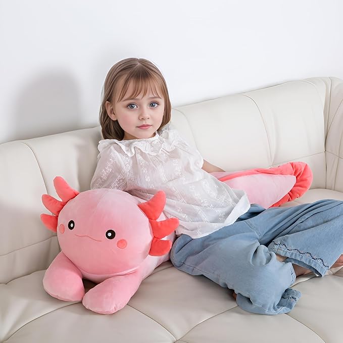 MMguai 32 inch Axolotl Stuffed Anima Big Long Body Plush Toy Soft Pillow, Large Pink Axolotl Stuffy Plushie Gift for Kids Boy Girl Birthday