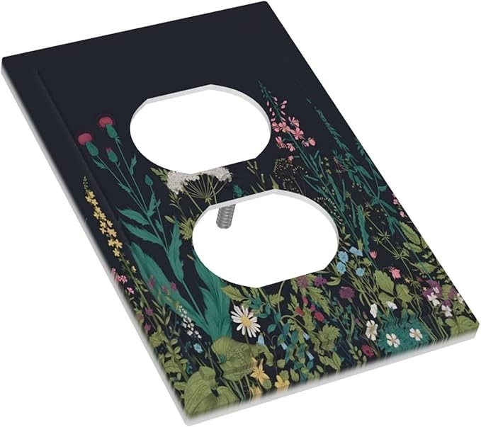 Boho Garden Flowers Weeds Floral Wildflowers Outlet Covers 1 Gang Duplex Light Switch Cover Decorative Switch Plates Electrical Receptacle Faceplate Wall Plate for Bedroom Living Room Decor