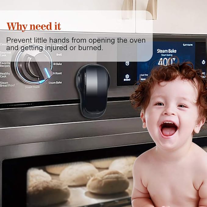 EUDEMON Child Safety Heat-Resistant Oven Door Lock, Oven Front Lock for Kids Easy to Install, Use Adhesive,No Screws or Drill (1 Pack,Black)(ONLY for Flat Surface)