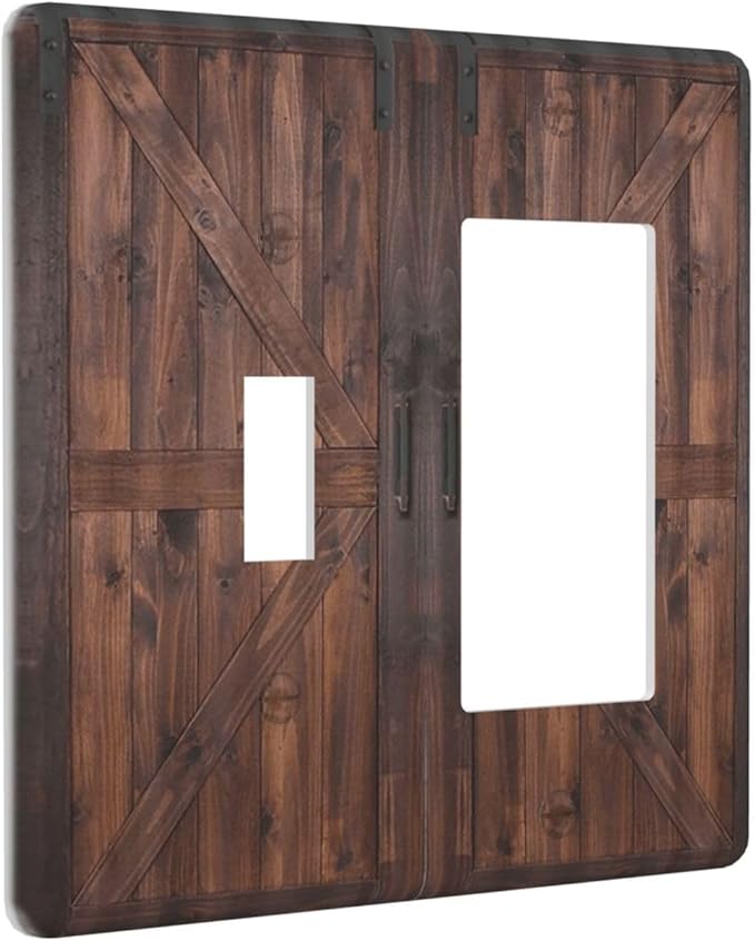Rustic Barn Doors Vintage Brown Wood Plank Print Outlet Covers 1 Toggle 1 Rocker Combination Decorative Wall Plate Electrical Switch Plates Light Switch Cover Plate for Farmhouse Home Decor