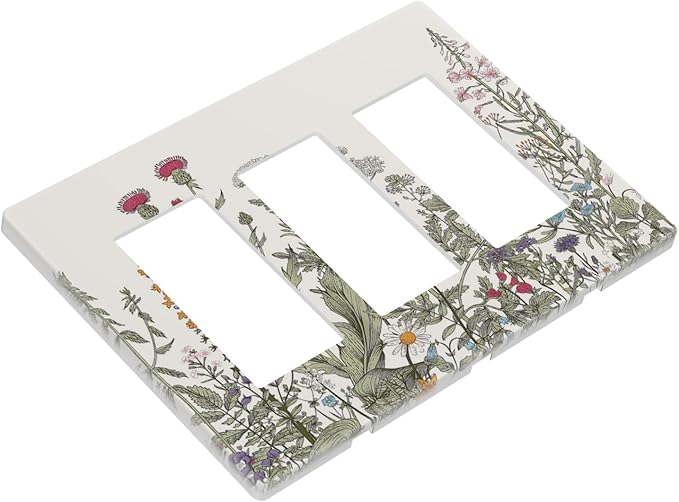 Vintage Colorful Wild Flower Floral 3 Gang Triple Rocker/Decorator Light Switch Wall Plate Cover Decorative Gfci Electrical Faceplate Switchplate Room Decorate