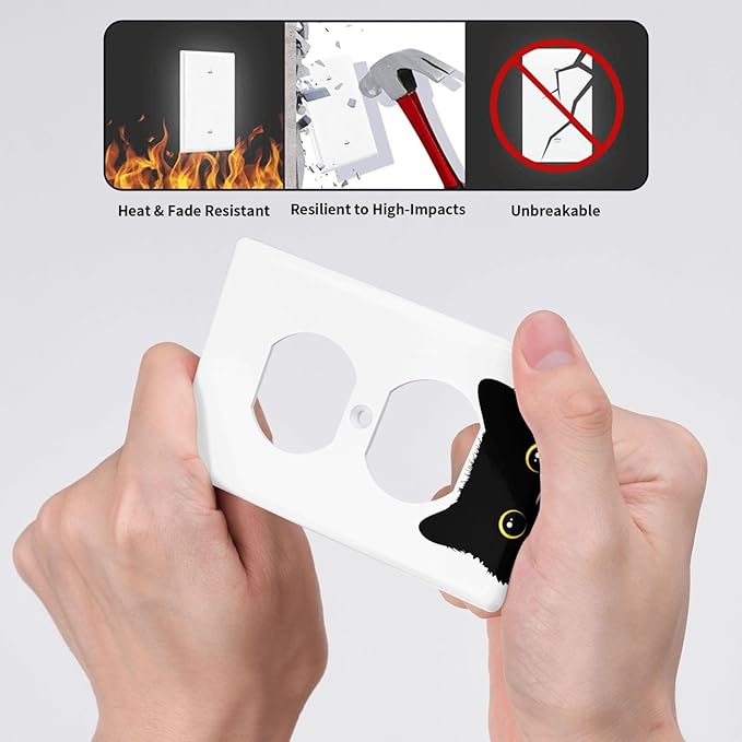 Cute Cat Black Outlet Covers Decorative Electrical Outlets Duplex Outlet 1-Gang Wall Plate Receptacle Wall Outlet Cover