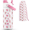 18 oz Insulated Girls Water Bottle: Spill-Proof, Stainless Steel Cup with Straw Spout Lid, BPA-Free, Cupholder Friendly, 24H Cold for School, Camping, Sports, Birthday Gift for Kids (Rosy Bouquet)