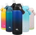 Konokyo Insulated Water Bottle with Straw Lid,18 oz Stainless Steel Vacuum Metal Bottle with Silicone Handle,Black Blue
