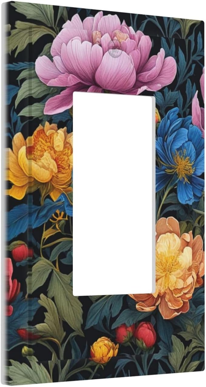 Decorative Outlet Covers Big Yellow Pink Flowers Blue Red Floral Green Leaf 1 Gang Single Decora GFCI Device Light Switch Covers Plate 1 Rocker Wall Plate Jumbo Switch Cover Plate