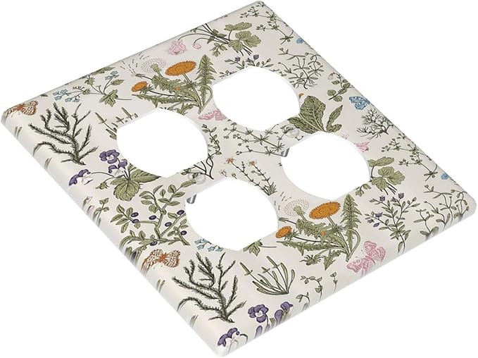 Outlet Covers Boho Floral Vintage Flowers Plants 2 Gang Decorative Light Switch Cover Double Duplex Wall Plates Switch Plates Electrical Socket Covers for Bathroom Bedroom Decor