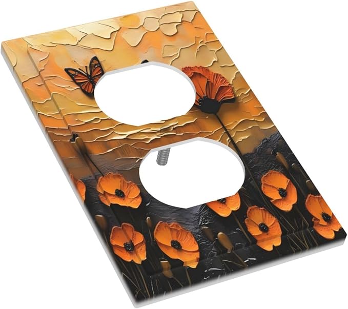 Oil Painting Flower Sunset Butterfly Vintage Rustic Floral Outlet Covers 1 Gang Duplex Light Switch Cover Decorative Switch Plates Electrical Receptacle Faceplate Wall Plate for Bedroom Living Room