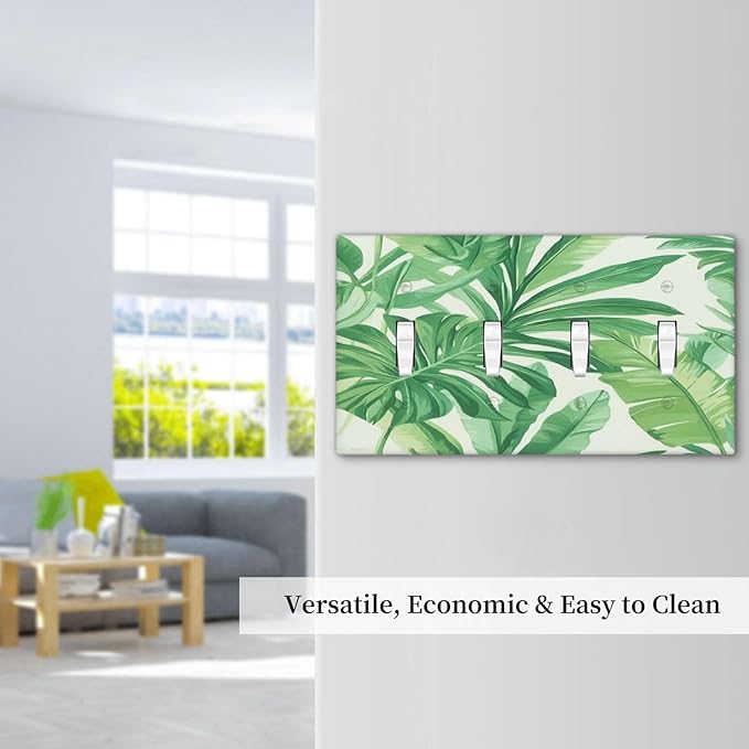 Light Switch Covers Tropical Palm Tree Leaf Green Plant Quad Toggle Electrical Faceplate 4 Gang Wall Plate Decorative Switch Plates For Bed Room Living Room Decor