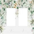 Gold Green Eucalyptus Leaves Plants Flowers Floral Decorative Outlet Covers 2 Gang Double GFCI Rocker Electrical Wall Panels Light Switch Cover Plate for Bedroom Living Room Decor