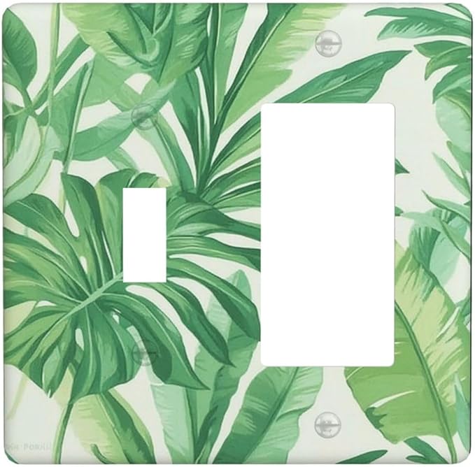 Outlet Covers Tropical Palm Tree Leaf Green Plant 1 Toggle 1 Rocker Combination Decorative Wall Plate Electrical Switch Plates Light Switch Cover Plate For Bed Room Living Room Decor