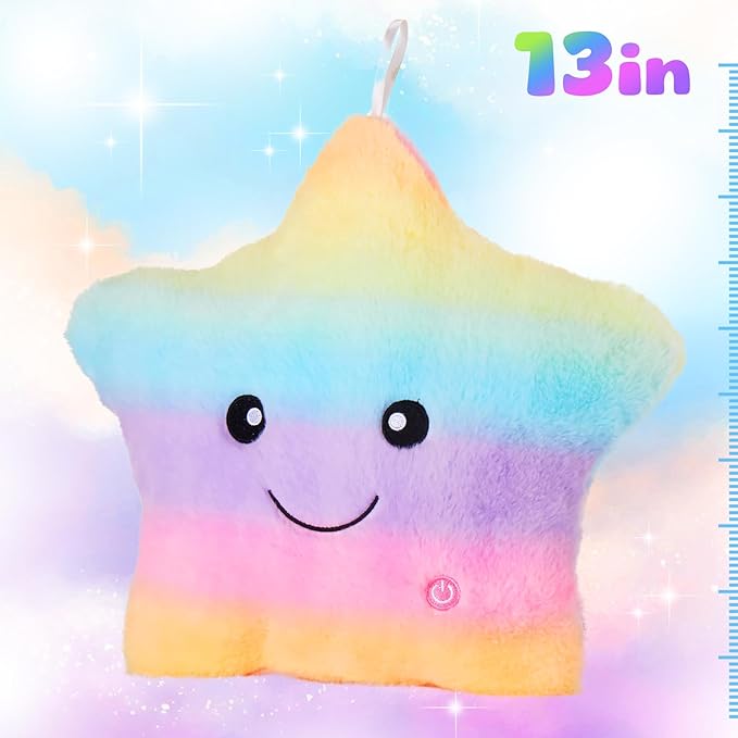 WEWILL 13'' Rainbow Light up Twinkle Star Glowing LED Night Light Plush Toy Stuffed Animal Birthday Christmas Holiday Valentines Gifts for Toddlers Girls