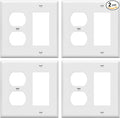 ENERLITES Combination Duplex Receptacle Outlet/Decorator Rocker Light Switch Wall Plate Cover, Standard Size 2-Gang 4.50" x 4.57", Polycarbonate Thermoplastic, UL Listed, 882131-W, White, 4 Pack