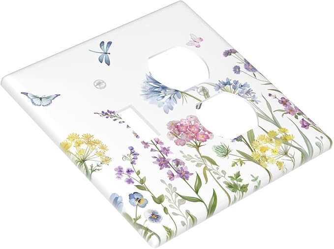 Colorful Wildflowers Dragonfly Lavender Butterfly Insect Wallplates 1 Toggle 1 Duplex Switch Plate Electrical GFCI Faceplate Decorative Light Switch Covers for Bedroom Living Room Decor