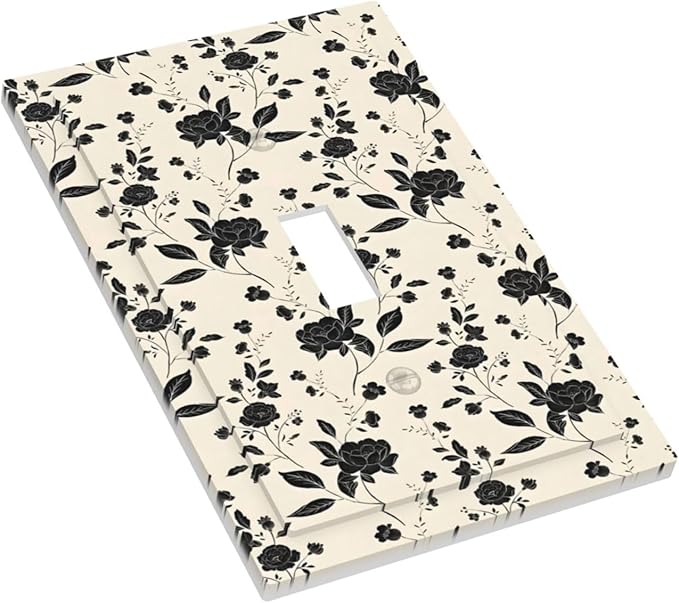 Black Rose Dark Romance Wildflowers Floral Decorative Light Switch Cover 1 Gang Single Toggle Device Electrical Faceplate Switchplates Decorator Outlet Wall Plate for Bedroom Living Room Decor