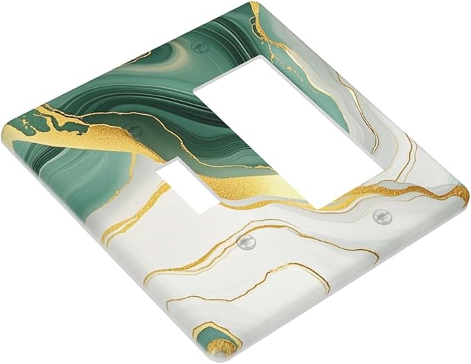 Outlet Covers Turquoise Marble Texture Golden Lines 1 Toggle 1 Rocker Combination Decorative Wall Plate Electrical Switch Plates Light Switch Cover Plate For Bed Room Bathroom Decor