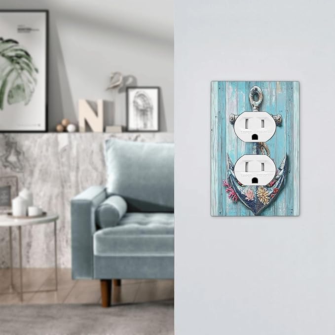 Outlet Covers Anchor Coastal Beach Nautical Coral 1 Gang Duplex Light Switch Cover Decorative Switch Plates Electrical Receptacle Faceplate Wall Plate For Farmhouse Cabin Decor