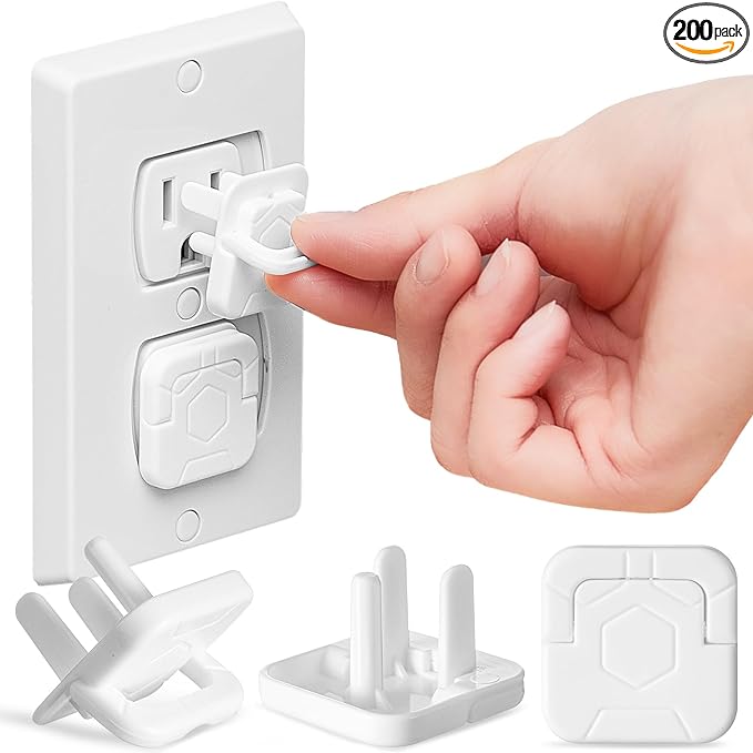 Thyle 200 Pcs Outlet Covers Protectors Plug Bulk Child Baby Proofing Proof for US 3-prong Electrical Outlets Easy Install Socket Sturdy Safe Secure Baby Proofing Kit for Home Office