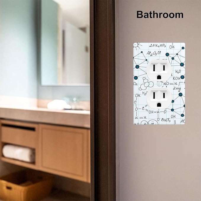 Chemical Formula 1-Gang Duplex Wall Plate, Light Blue Science Chemistry Outlet Cover for Classroom, Study Room, Office & Kids Room