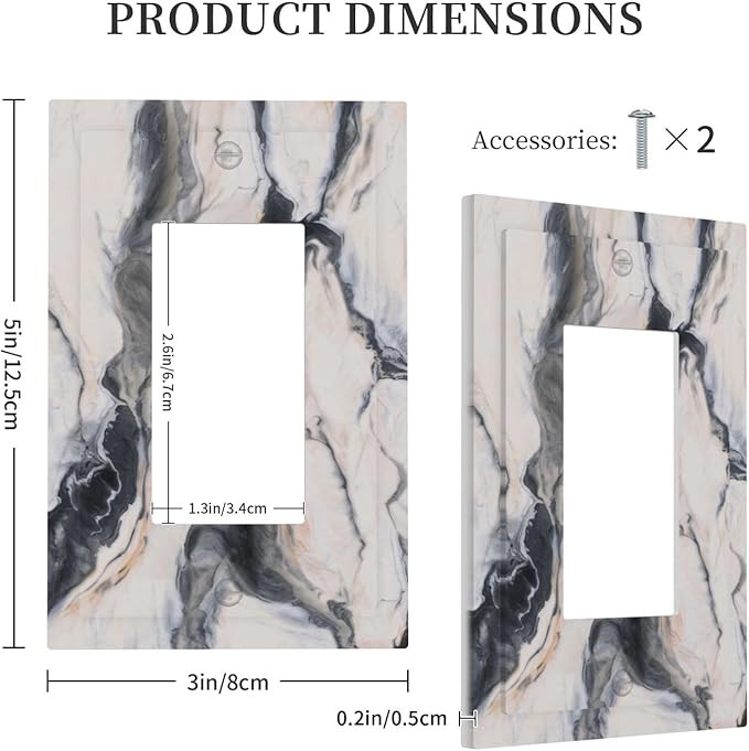Abstract Marble Textured Modern Luxury Print Decorative Outlet Covers 1 Gang Single Rocker Light Switch Cover Plate Wall Plates GFCI Faceplate for Bathroom Kitchen Decor