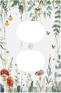Outlet Covers Sage Plant Red Mushroom Butterfly Wild Flower 1 Gang Duplex Light Switch Cover Decorative Switch Plates Electrical Receptacle Faceplate Wall Plate For Bed Room Kids Room
