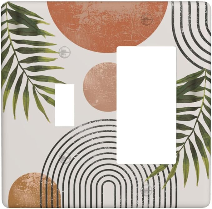 Beautiful Boho Mid Century Large Archs Sun Leaves Plants Outlet Covers 1 Toggle 1 Rocker Combination Decorative Wall Plate Electrical Switch Plates Light Switch Cover Plate for Bedroom Living Room