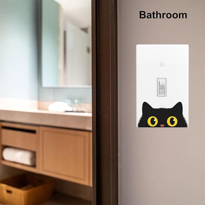 Cute Black Cat 1-Gang Toggle Light Switch Plate, Cartoon Cat Pet Lover Wall Plate for Bedroom, Bathroom & Living Room