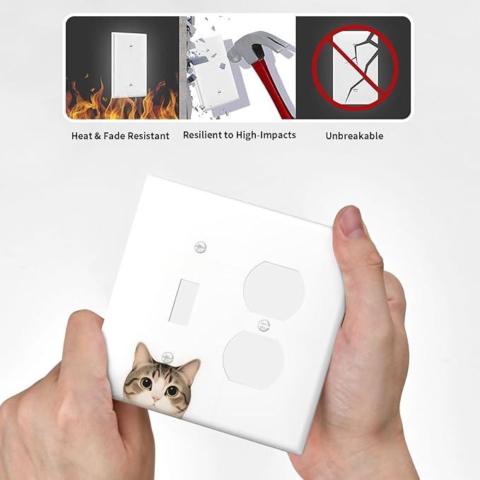 Cat Single Toggle Duplex Combo Outlet Wall Plate Decorative 2 Gang Light Switch Covers Electrical Switchplate Home Decorate Faceplat for Bathroom Bedroom Kitchen Room 4.5 x 4.5 Inch