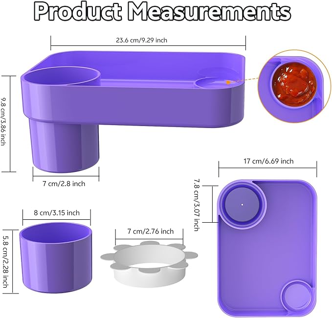 Car Seat Snack Tray for Kids Toddler Travel,Cup Holder Expander for Car,Toddler Travel & Road Trip Accessory for Mess-Free Snacking in The Car (Purple)