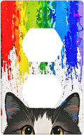 Cat Rainbow Single Duplex Receptacle Outlet Cover Wall Plate Decorative 1 Gang Light Switch Covers Electrical Switchplate Home Decorate Faceplat for Bathroom Bedroom Kitchen Room 4.5 x 2.76 Inch
