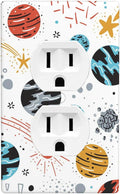 Space Planets Stars 1-Gang Duplex Wall Plate, Cartoon Space Outlet Cover Standard Size Decorative Faceplate for Kids Room, Playroom & Home Decor