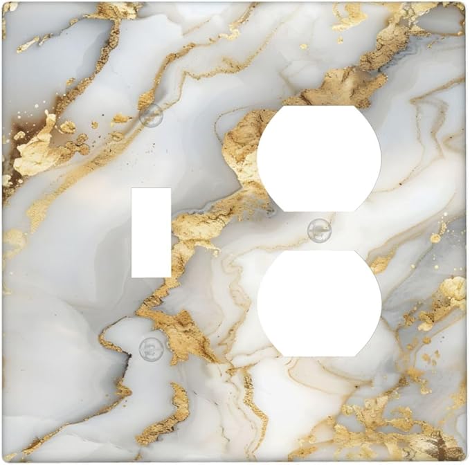 Luxurious White Gold Marble Patterns Abstract Wallplates 1 Toggle 1 Duplex Switch Plate Electrical GFCI Faceplate Decorative Light Switch Covers for Bathroom Kitchen Decor
