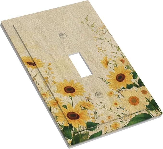 Decorative Switch Cover Plate with Vintage Botanical Sunflower Field Design Single Gang Toggle Switch Plate Light Switch Covers Artistic Faceplate for Nature Yellow Blooms Wall Decor
