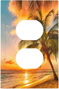 Outlet Covers Sunset Beach Palm Tree Seascape 1 Gang Duplex Light Switch Cover Plate Tropical scenery Decorative Wall Plates Electrical Switchplate Receptacle Cover for Bathroom Home Decor