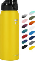 Fanhaw 24 oz Insulated Stainless Steel Water Bottle with Anti-Dust Chug Lid, Leakproof Vacuum Metal Bottle for Kids, Women & Men (Yellow)
