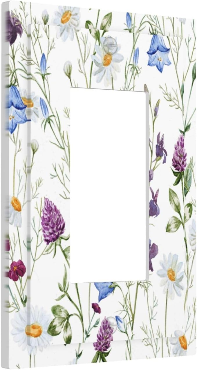 Floral Boho Multicolor Flower Plant Leaves Decorative Outlet Covers 1 Gang Single Rocker Light Switch Cover Plate Wall Plates GFCI Faceplate for Bedroom Living Room Decor
