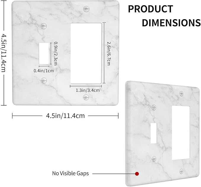 White Marble Faux Printed Double Gang Toggle Rocker Decorative Light Switch Cover, 2-Gang Wall Plate Outlet Cover