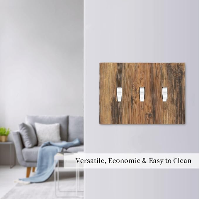 Decorative Switch Plates Vintage Rustic Country Brown Wood 3 Gang Wall Plate Triple Toggle Light Switch Cover Faceplate Electrical Wall Panels For Farmhouse Cabin Decor