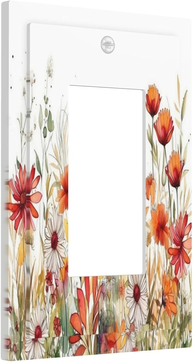 Watercolor Wild Flower Floral Daisy Plant Decorative Outlet Covers 1 Gang Single Rocker Light Switch Cover Plate Wall Plates GFCI Faceplate for Bedroom Living Room Decor