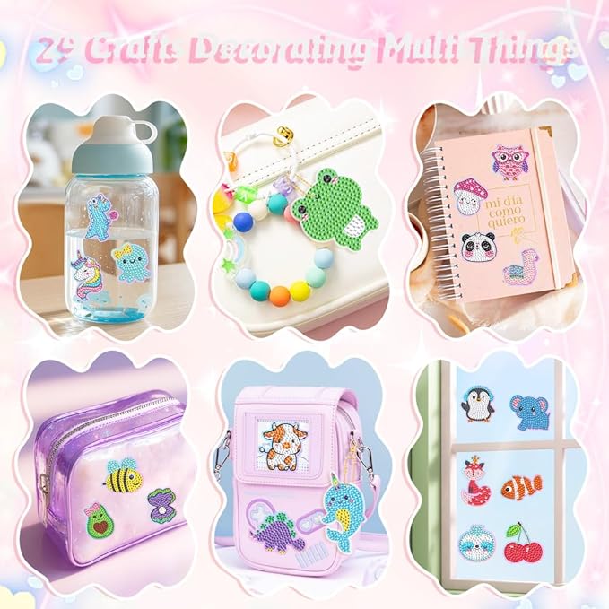 EAPHANT Diamond Art Kits for Kids, Gem Keychains and Stickers Painting Gifts for Girls Ages 4-8 8-12, Arts and Crafts Toys for Kids with 29 Designs