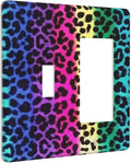Rainbow Colorful Leopard 2 Gang Single Toggle/Rocker Combination Light Switch Cover Decorative Wall Plate Faceplate Boys Kids Teen Girl Bedroom Room Decorate 4.5" x 4.5