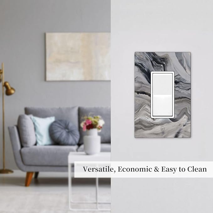 Grey And White Marble Abstract Art Print Decorative Outlet Covers 1 Gang Single Rocker Light Switch Cover Plate Wall Plates GFCI Faceplate for Bathroom Kitchen Decor