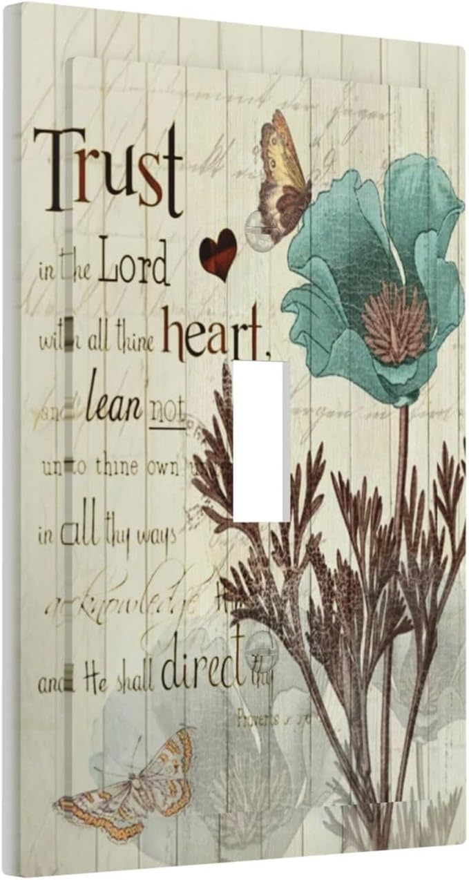 Rustic Elegant Teal Tulip Bible Inspirational Quote Decorative Light Switch Cover 1 Gang Single Toggle Device Electrical Faceplate Switchplates Decorator Outlet Wall Plate for Farmhouse Bedroom Decor