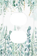 Boho Green Eucalyptus Leaf Floral Sage Flower Outlet Covers 1 Gang Duplex Light Switch Cover Decorative Switch Plates Electrical Receptacle Faceplate Wall Plate for Bedroom Living Room Decor