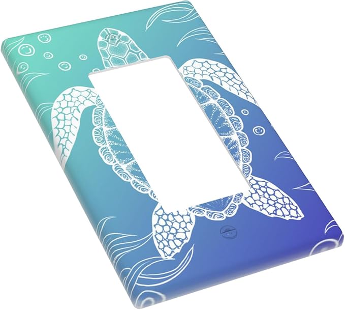 Sea Turtle Ocean 1-Gang Rocker Wall Plate, Blue Coastal Switch Plate for Bathroom, Beach House & Coastal Home