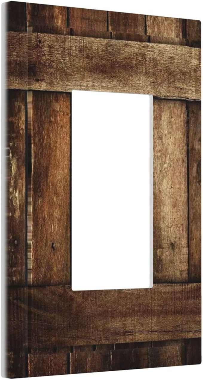 Brown Wooden Barn Door Old Wood Print Decorative Outlet Covers 1 Gang Single Rocker Light Switch Cover Plate Wall Plates GFCI Faceplate for Farmhouse Home Decor